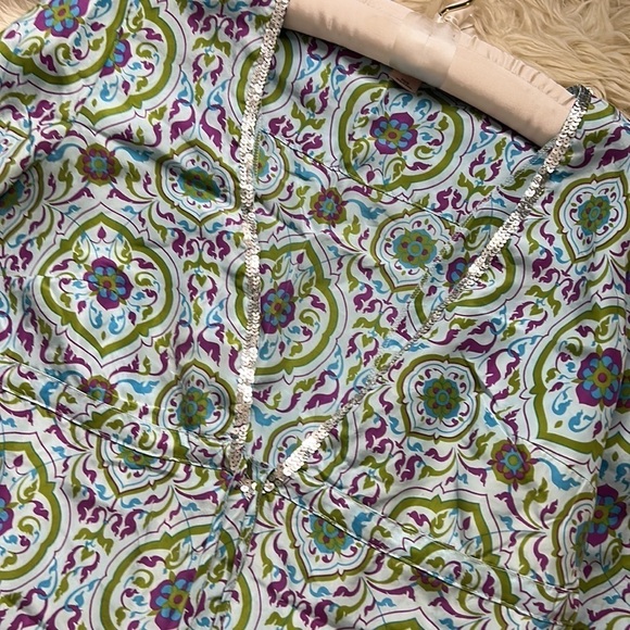 Victoria secret silk long sleeve V-neck tunic top women’s xs cover up blue print - Picture 1 of 10